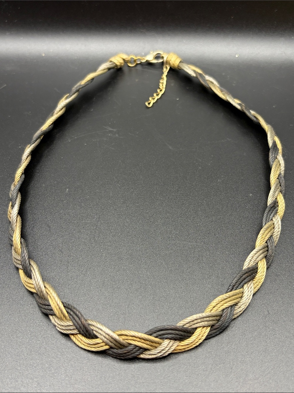 Vintage Braided Woven Tricolor Chunky Metal Cord Chain Necklace Jewelry